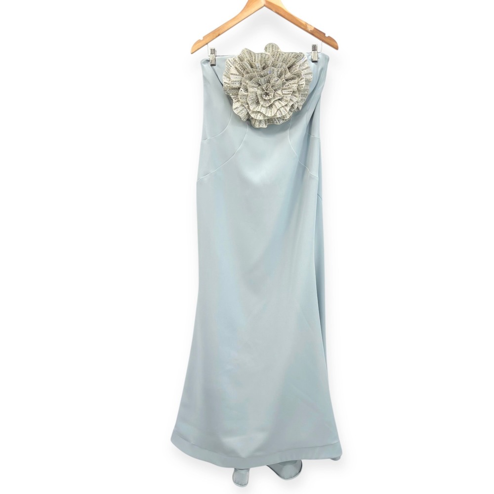 Mac Duggal NEW Blue Strapless Trumpet Gown w/ 3D Rhinestone Flower $598 Size 12 - Picture 3 of 16